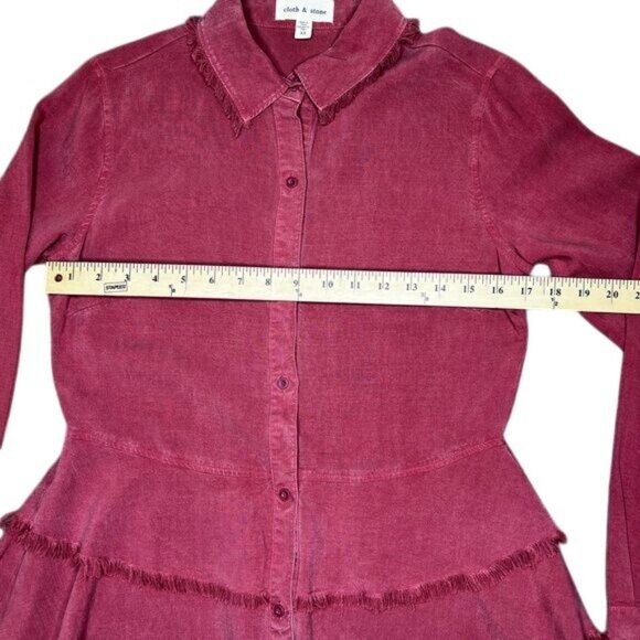 Anthropologie Cloth & Stone Womens Rose Button-Up Peplum Shirt W/Frayed Hem XS - Picture 13 of 14